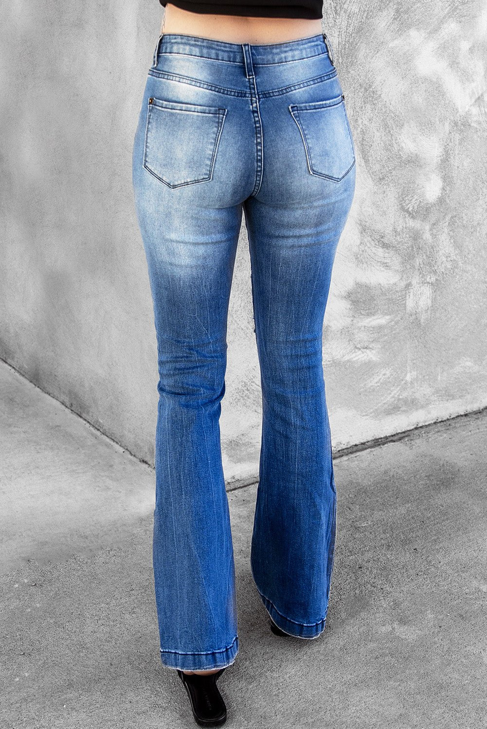 Distressed Flare Leg Jeans with Pockets - Shah S. Sahota