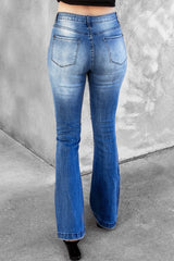Distressed Flare Leg Jeans with Pockets - Shah S. Sahota