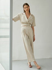 Belted Detail Cropped Blazer and Pants Set - Shah S. Sahota