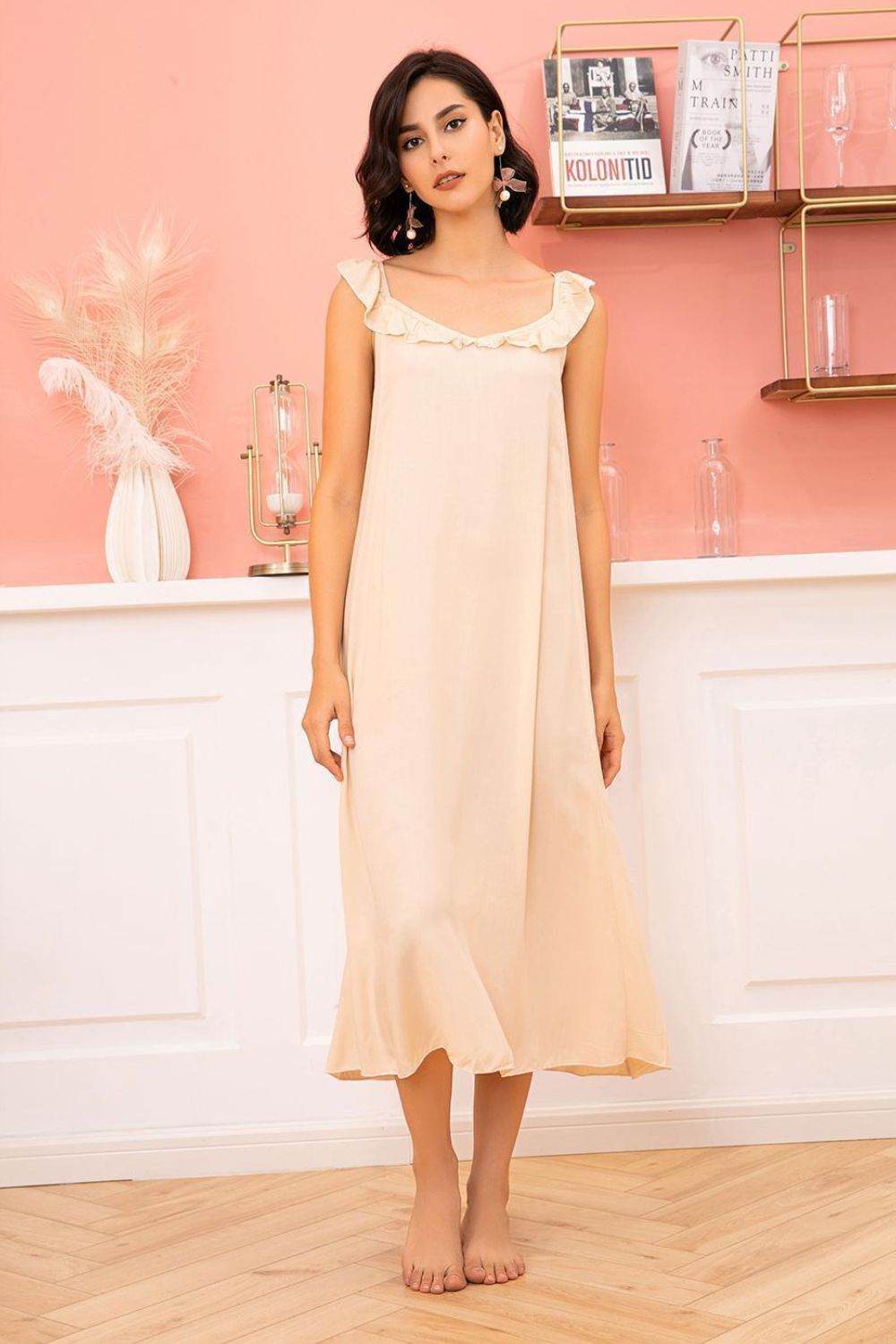 Ruffled V-Neck Night Dress - Shah S. Sahota