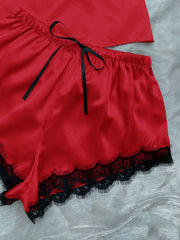 Lace Trim Cami, Shorts, Eye Mask, Scrunchie, and Bag Pajama Set - Shah S. Sahota