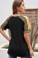Leopard Print Color Block Sleeves Tunic Top - Shah S. Sahota