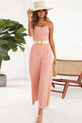 Cutout Spaghetti Strap Tie Back Wide Leg Jumpsuit - Shah S. Sahota