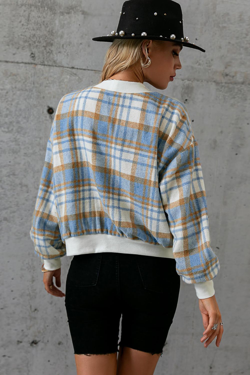 Plaid Button Down Jacket with Pockets - Shah S. Sahota