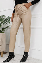 Seamed Elastic Waist PU Leather Pants - Shah S. Sahota