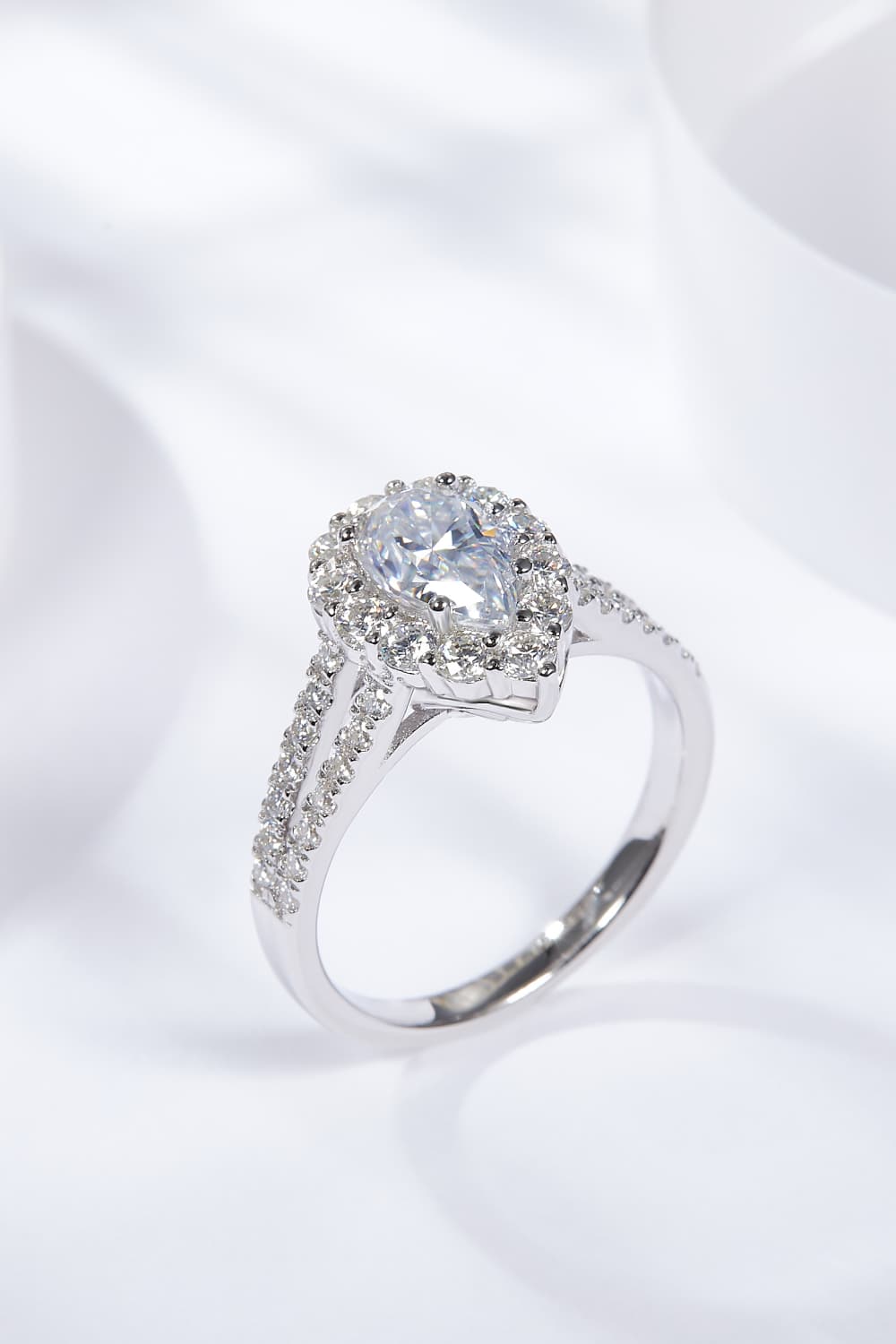 1 Carat Moissanite Teardrop Split Shank Ring - Shah S. Sahota
