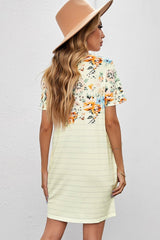 Floral Striped Short Sleeve Round Neck T-Shirt Dress - Shah S. Sahota