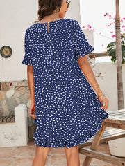 Printed Flounce Sleeve Ruffle Hem Dress - Shah S. Sahota