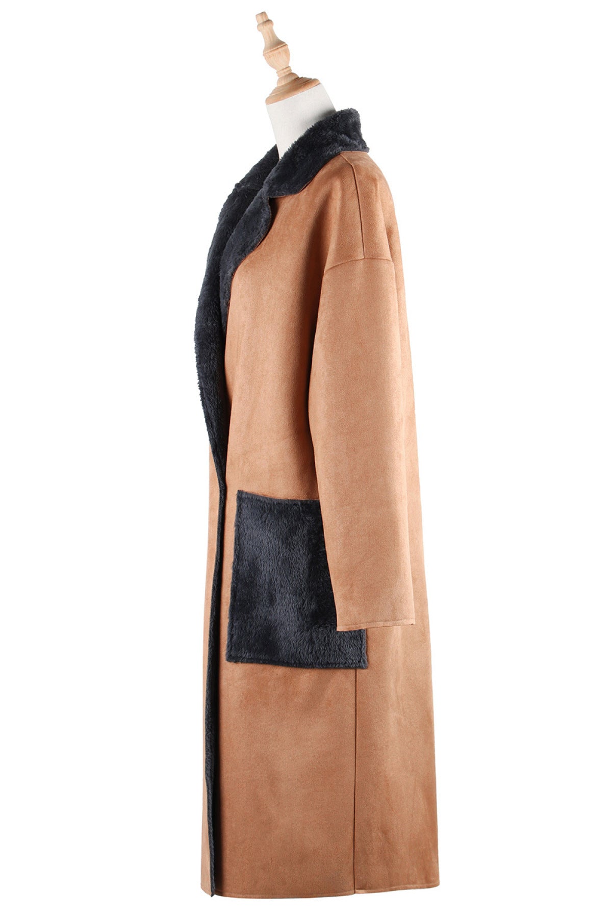 Khaki Lapel Neck Long Overcoat With Pockets - Shah S. Sahota