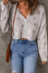 Floral Button Down Cropped Cardigan - Shah S. Sahota