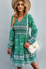 Bohemian V-Neck Balloon Sleeve Dress - Shah S. Sahota