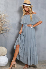 Swiss Dot Off-Shoulder Tiered Maxi Dress - Shah S. Sahota