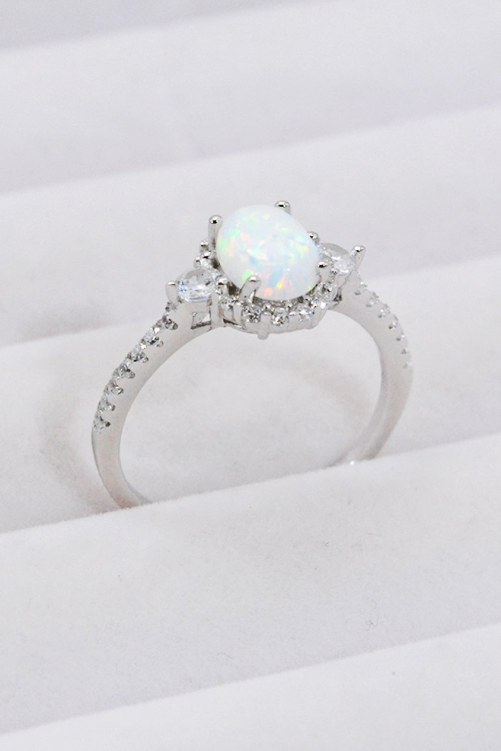 925 Sterling Silver Platinum-Plated Opal Ring - Shah S. Sahota