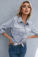 Striped Flap Pocket Button Down Shirt - Shah S. Sahota