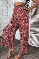 Ditsy Floral Slit Paperbag Waist Wide Leg Pants - Shah S. Sahota