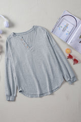 Button Detail Curved Hem Top - Shah S. Sahota