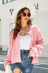 Openwork Pompom Puff Sleeve Cardigan - Shah S. Sahota