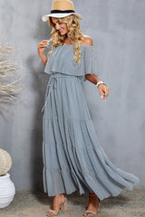 Swiss Dot Off-Shoulder Tiered Maxi Dress - Shah S. Sahota