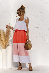 Color Block Tie Shoulder Tiered Sleeveless Dress - Shah S. Sahota