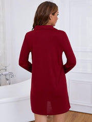Heart Graphic Lapel Collar Long Sleeve Night Dress - Shah S. Sahota