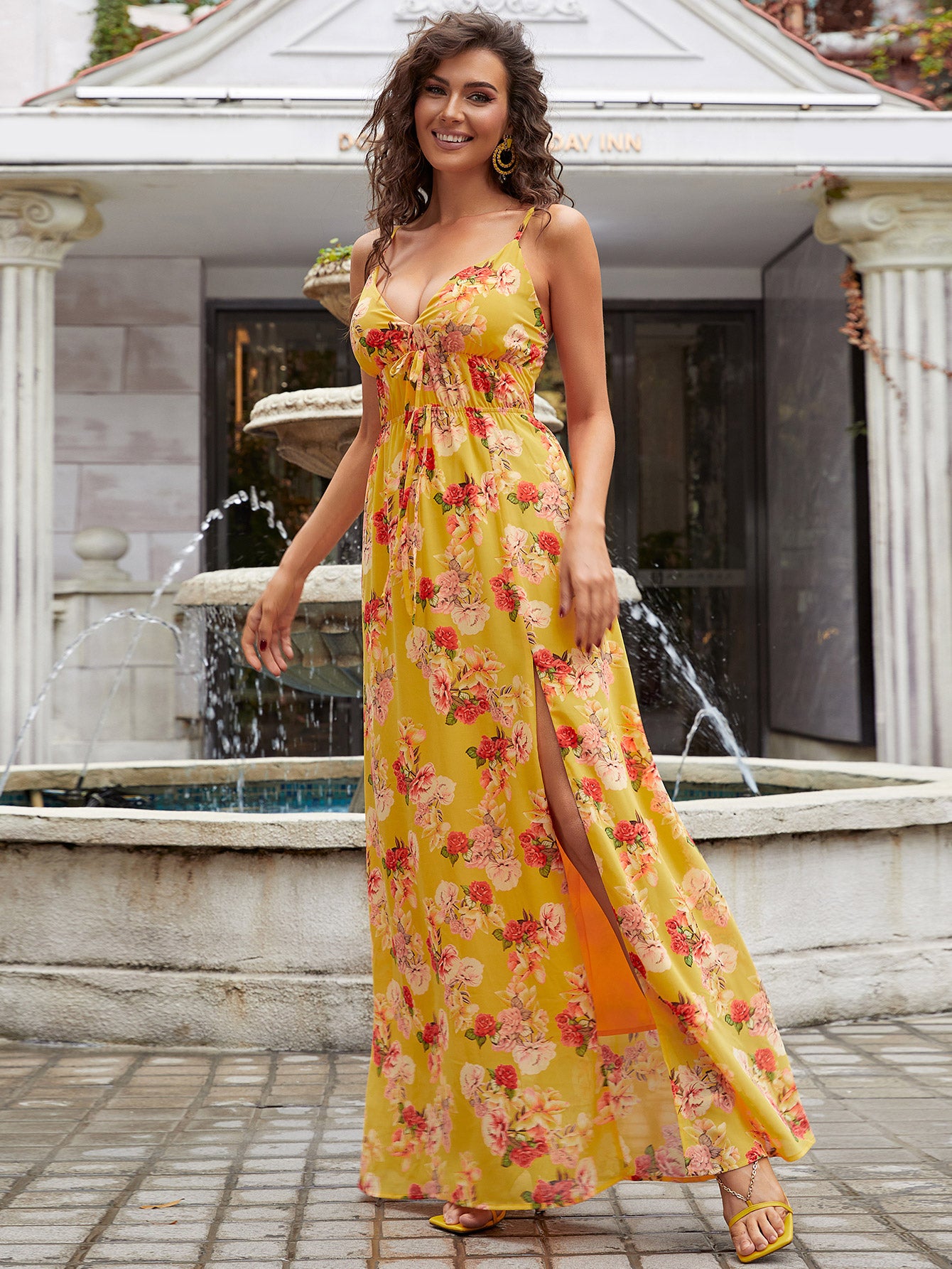 Floral Side Split Spaghetti Strap Maxi Dress - Shah S. Sahota