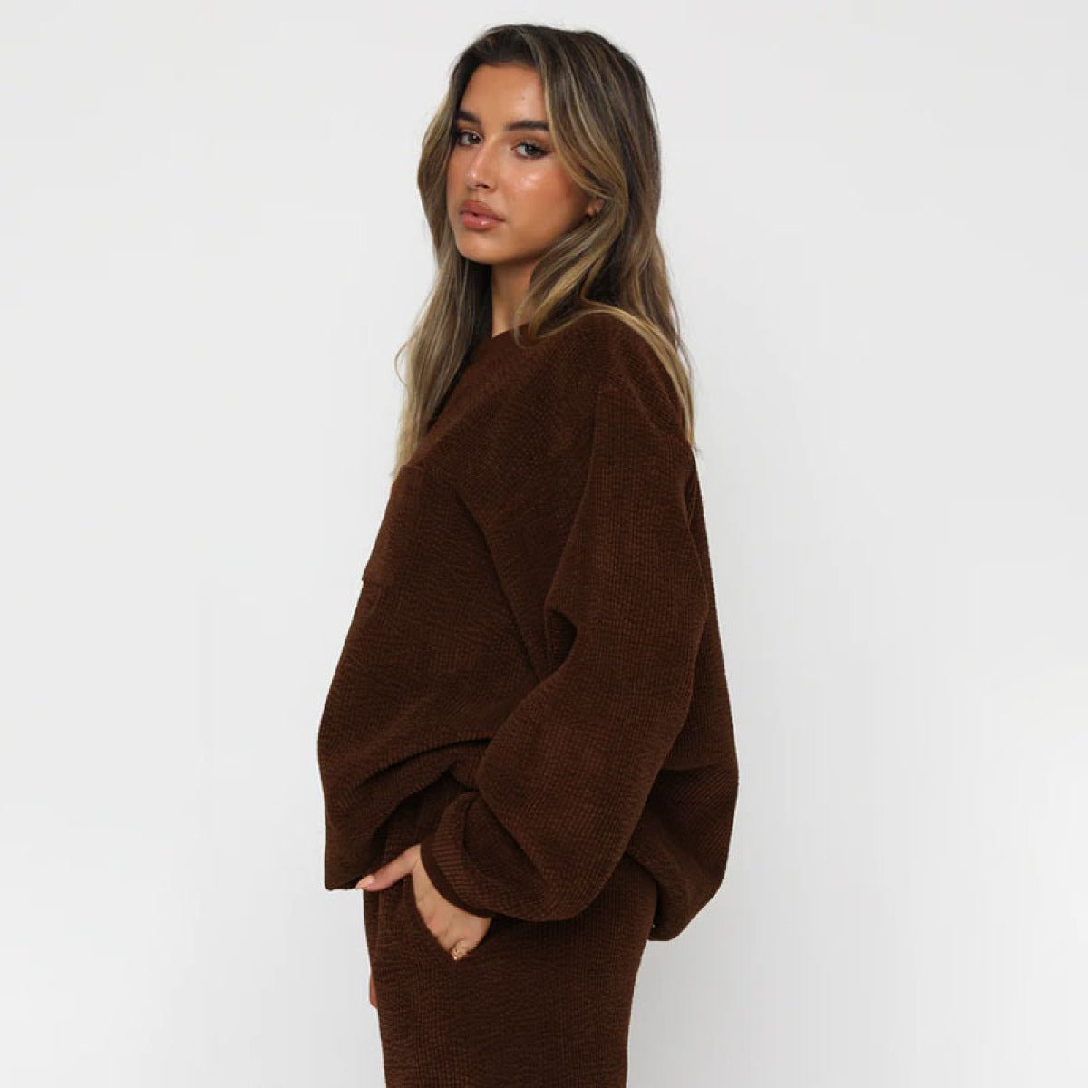 Corduroy Crew Neck Pullover Long Sleeve Sweatshirts & TiePants Two-Piece Sets - Shah S. Sahota