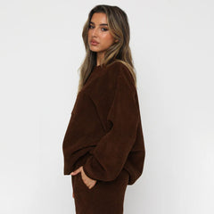 Corduroy Crew Neck Pullover Long Sleeve Sweatshirts & TiePants Two-Piece Sets - Shah S. Sahota
