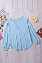 Button Detail Curved Hem Top - Shah S. Sahota