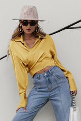 Satin Bishop Sleeve Cropped Wrap Top - Shah S. Sahota