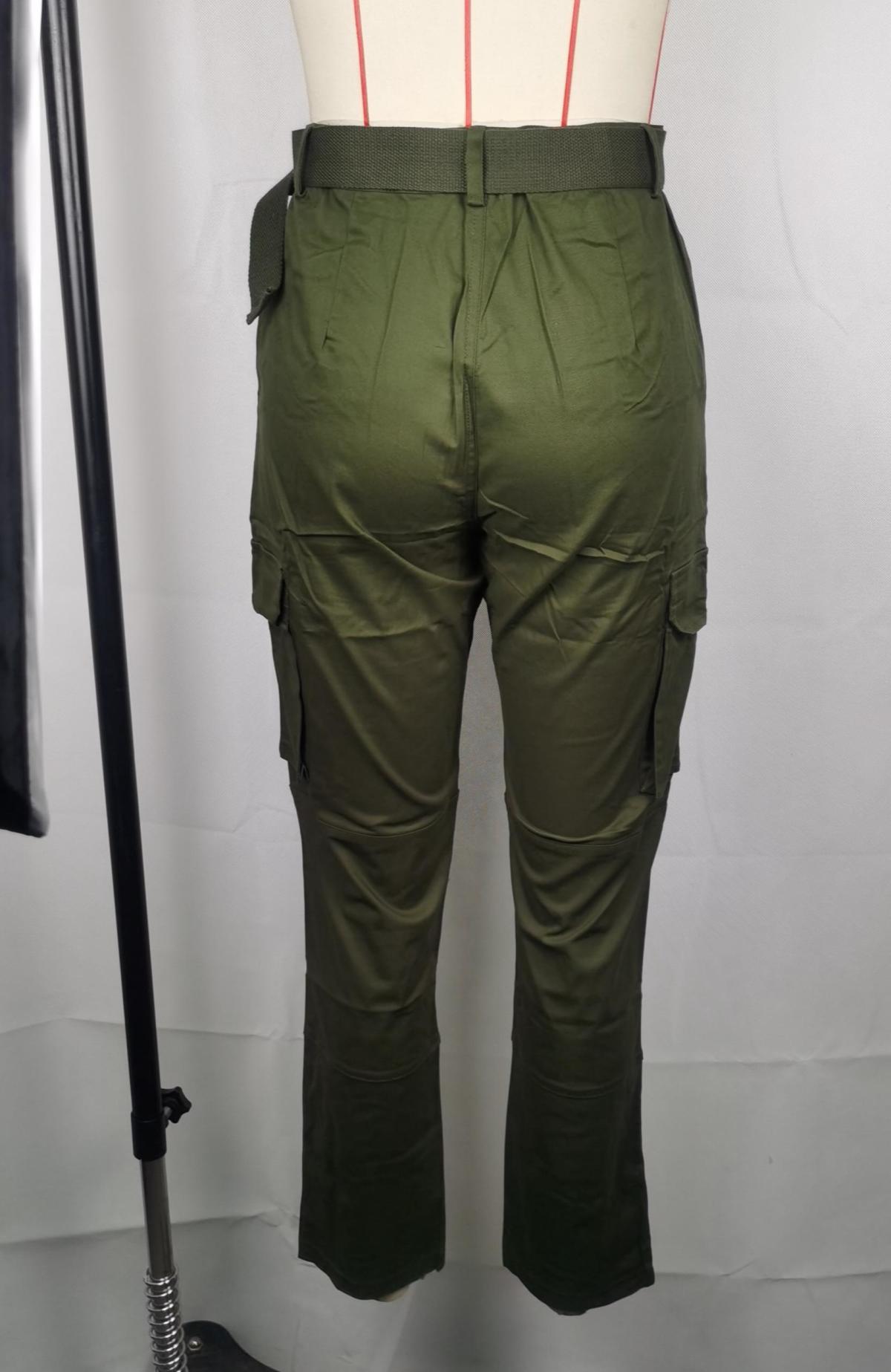 Buckle Belted Solid Cargo Pants - Shah S. Sahota