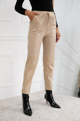 Seamed Elastic Waist PU Leather Pants - Shah S. Sahota