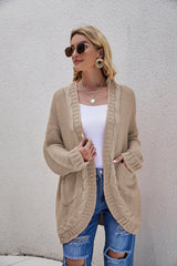 Cable-Knit Curved Hem Open Front Cardigan - Shah S. Sahota