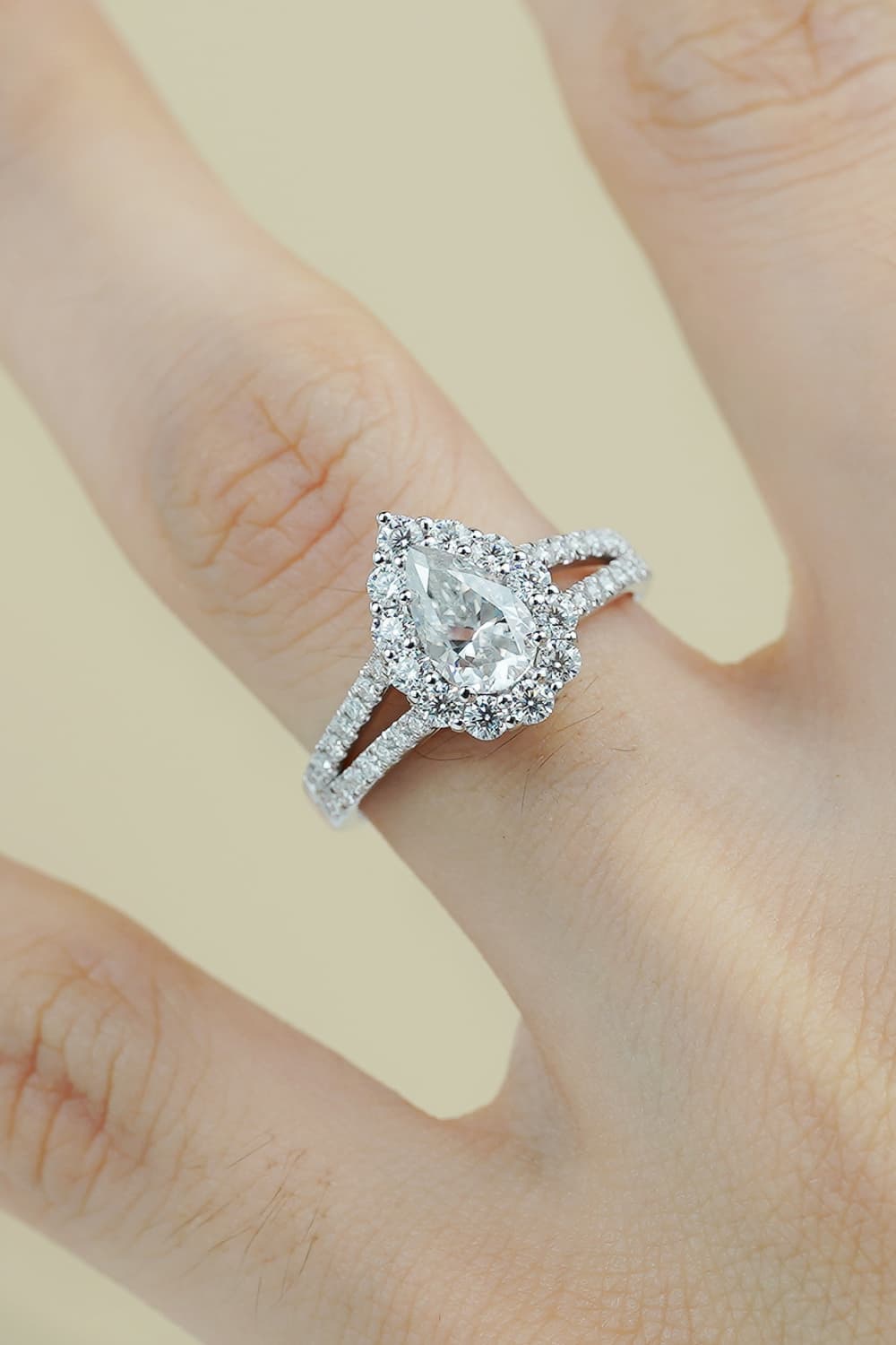 1 Carat Moissanite Teardrop Split Shank Ring - Shah S. Sahota