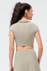 Cropped Short Sleeve Collared Yoga Top - Shah S. Sahota