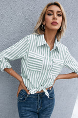 Striped Flap Pocket Button Down Shirt - Shah S. Sahota