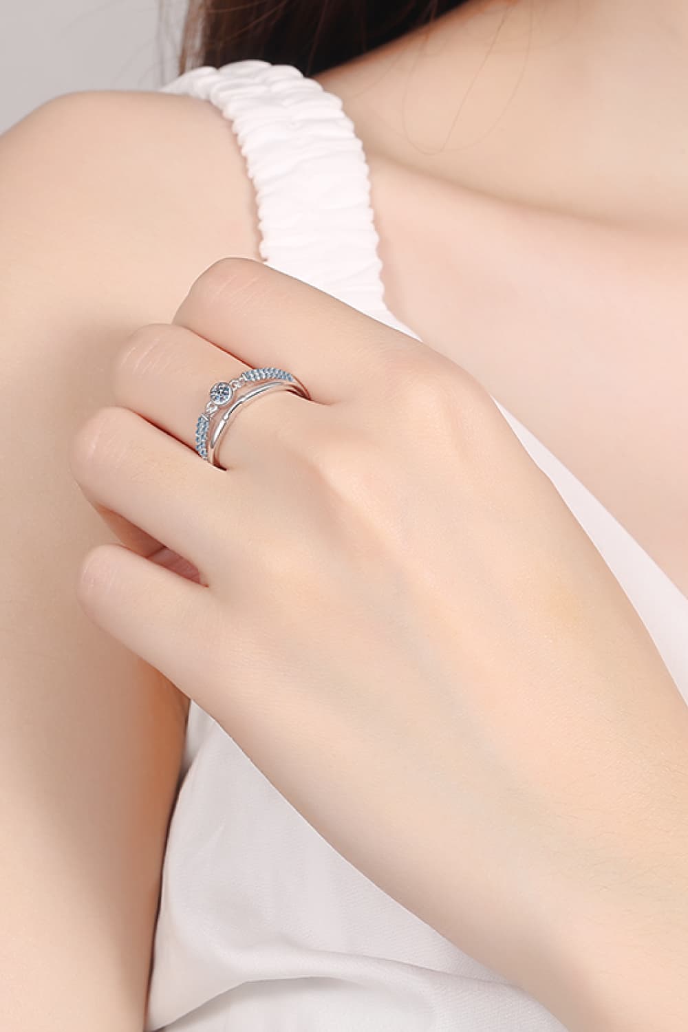Moissanite Cutout Rhodium-Plated Ring - Shah S. Sahota