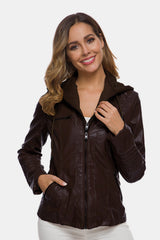 Zipper Front Hooded PU Leather Jacket - Shah S. Sahota