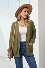 Drop Shoulder Button Down Pocketed Cardigan - Shah S. Sahota