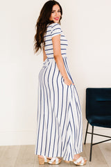 Striped Short Sleeve Crewneck Maxi Dress - Shah S. Sahota