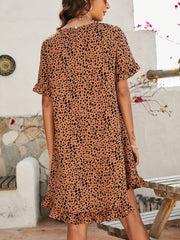 Printed Flounce Sleeve Ruffle Hem Dress - Shah S. Sahota