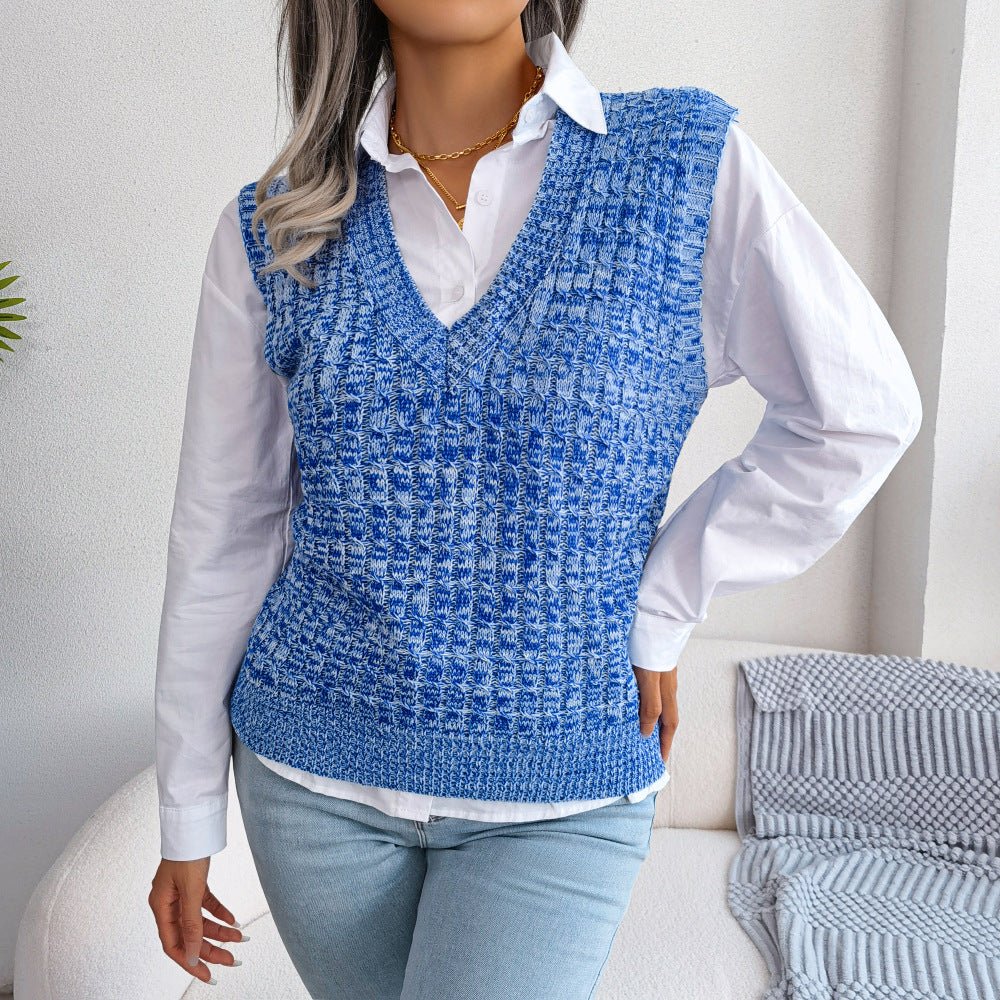 Heathered V-Neck Sweater Vest - Shah S. Sahota