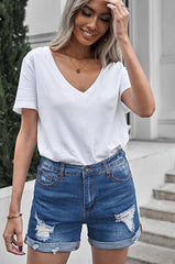 Medium Wash Folded Denim Shorts - Shah S. Sahota