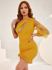 Swiss Dot Cutout One-Shoulder Ruffle Hem Dress - Shah S. Sahota