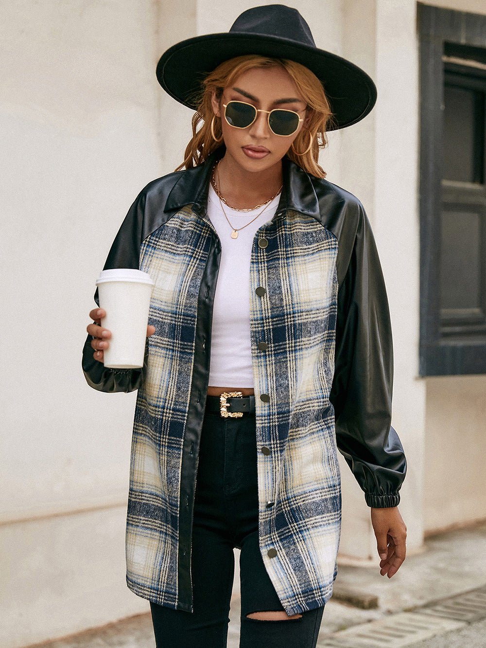 Plaid Button Down Raglan Sleeve Jacket - Shah S. Sahota