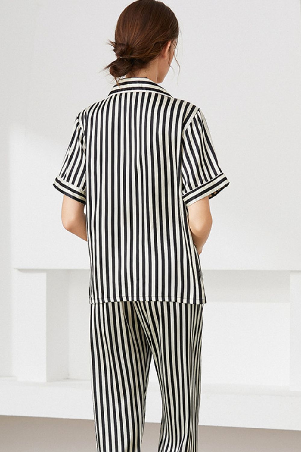 Striped Short Sleeve Shirt, Pants, and Cami Pajama Set - Shah S. Sahota