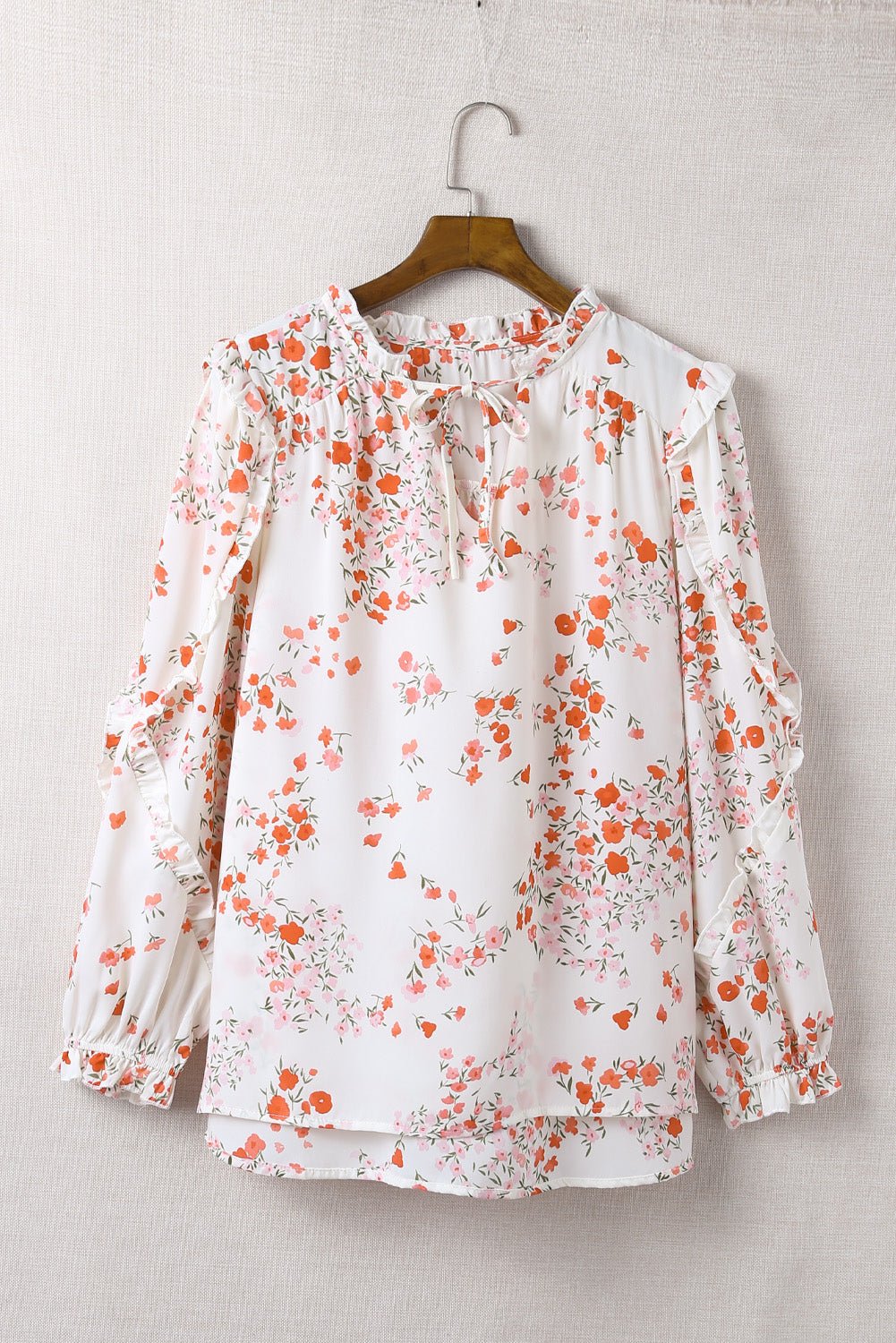 Plus Size Floral Tie Neck High-Low Blouse - Shah S. Sahota