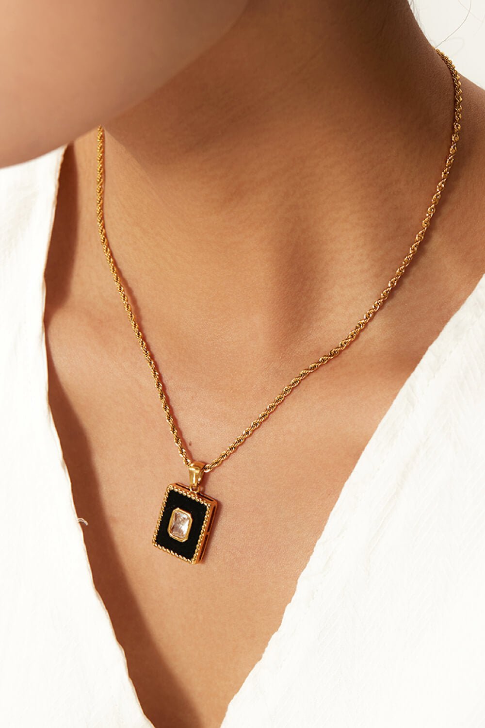 Square Pendant Twisted Chain Necklace - Shah S. Sahota