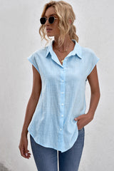 Cap-Sleeve Button Down Shirt - Shah S. Sahota